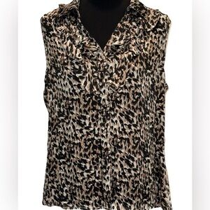 Tahari Arthur S Levine Women's Black & Tan Printed Sleeveless Blouse, Large